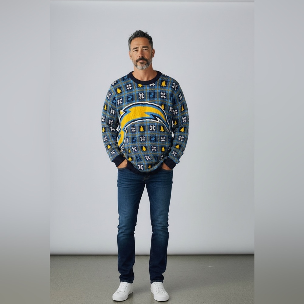 NFL Los Angeles Chargers Busy Block Snowfall  Foco Ugly Sweater